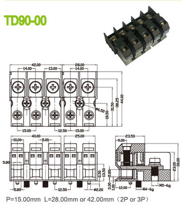 Electrical Feed Through Terminal Block Connectors 85A Brass Perforation 15mm M5