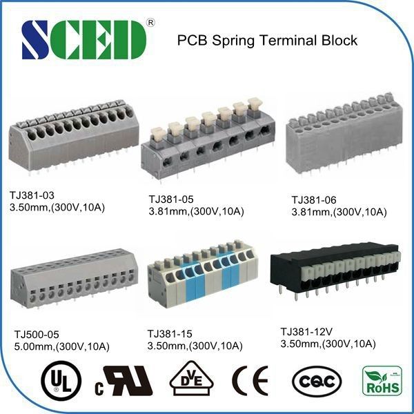 3.50mm Spring Push Terminal Block 5AMP 16-22 AWG PCB Screwless Terminal Connect