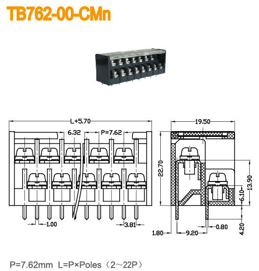 Double Level Barrier Terminal Block 7.62mm Pitch 300V 15A Black