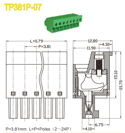 Plug - in Terminal Blocks Male , Female Terminal Block Connector 3.81mm 2P-24P  300V 8A