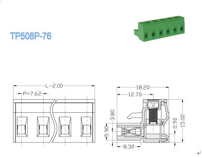 Single Level Pluggable Terminal Blocks , Pitch 7.62mm Brass Female Connector