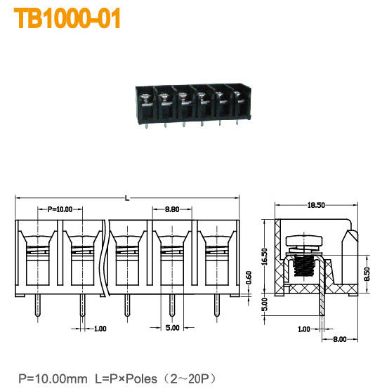 10mm Pitch Power Barrier Terminal Block With 2-20 Poles 15A Brass 16-24 AWG