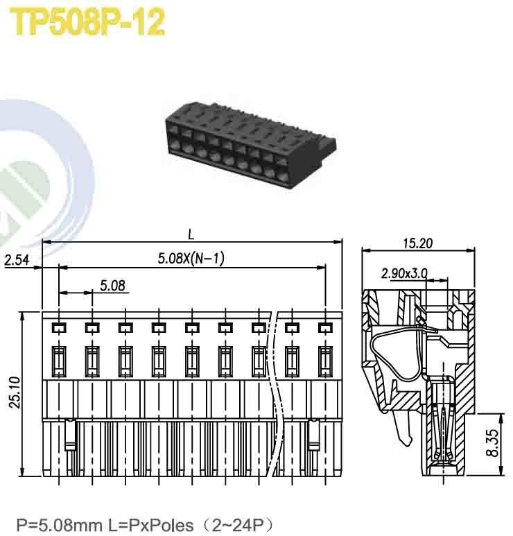 Pluggable Terminal Block Header Male Sockets 300V 15A 2-24P Pitch 5.08mm Black Plug-in Terminal Block