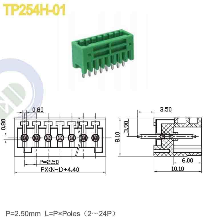 Pluggable Terminal Block with Brass Metal Parts for 150V Power Supply and 18A Current Rating