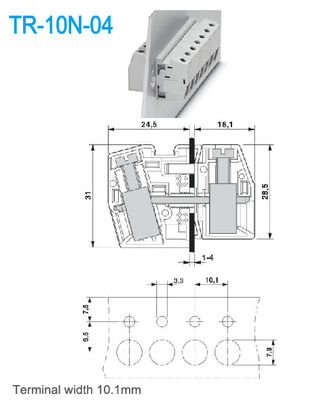 10.1mm ความกว้าง ผ่านแผ่นพานีล บล็อกปลายทองแดง UL94 V0 65A