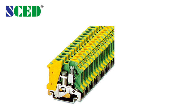 สีเหลือง / เขียว 8.2mm ความกว้าง 6mm2 Din Rail Terminal Blocks Connector Ground Earthing